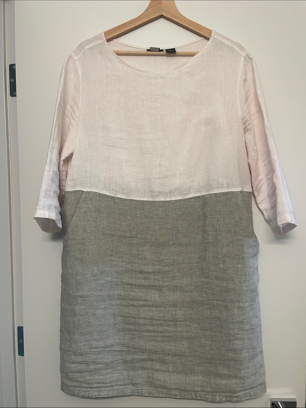 Two-Tone Linen Tunic Dress in Pale Pink and Dove Gray